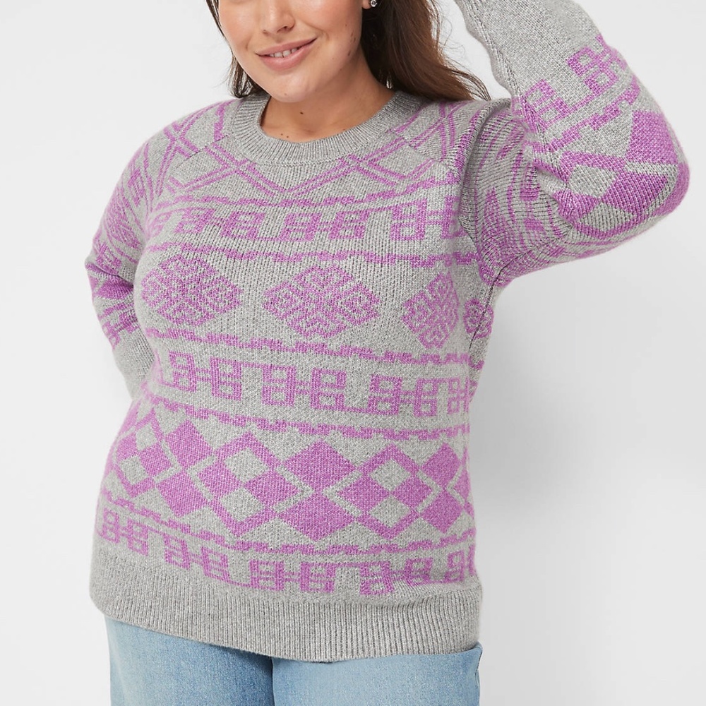 Lane Bryant - Crew-Neck Jacquard Purple Heather Grey Sweater - 22/24 3X